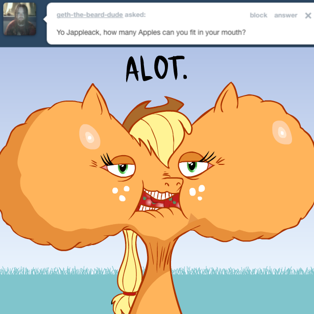 apple ask_jappleack blonde_hair clothing cowboy_hat day dialogue eyelashes female feral food freckles fruit grass green_eyes hair hat headgear headwear open_mouth orange_body plant ponytail shadow solo teeth text what_has_magic_done hotdiggedydemon friendship_is_magic hasbro my_little_pony tumblr applejack_(mlp) earth_pony equid equine horse mammal pony 1:1 digital_media_(artwork) english_text