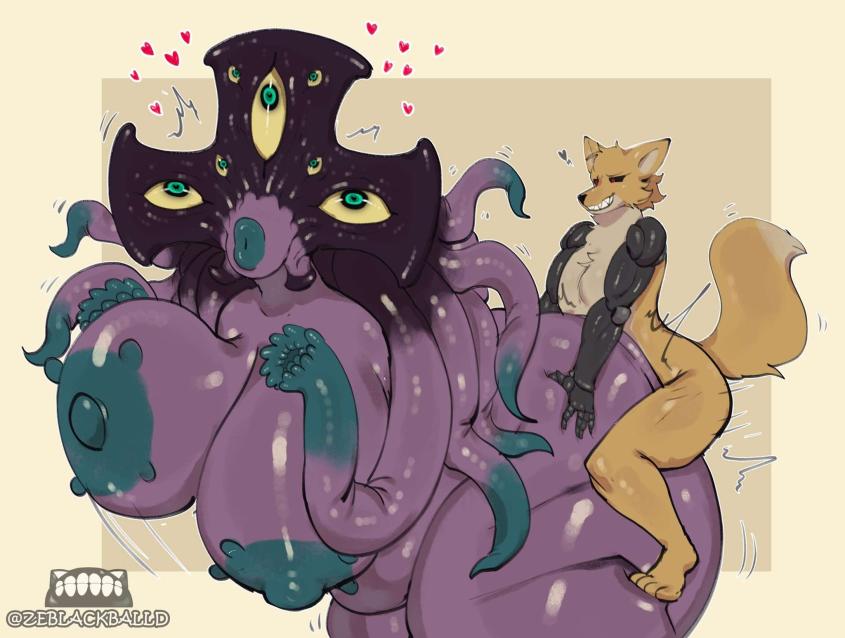 anthro duo female heart_symbol male male/female tentacles wide_eyed ze_blackball.d nick_flynn_(bigppfox1) the_observer_(ze_blackball.d) canid canine eldritch_abomination fox humanoid mammal