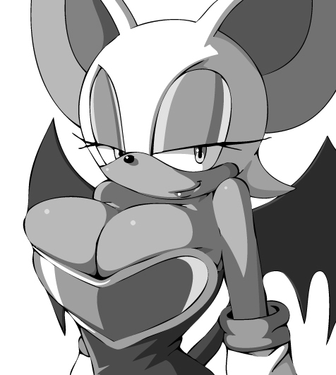 anthro bat_wings big_breasts breasts cleavage clothed clothing female huge_breasts membrane_(anatomy) membranous_wings solo wings apostle sega sonic_the_hedgehog_(series) rouge_the_bat bat mammal monochrome