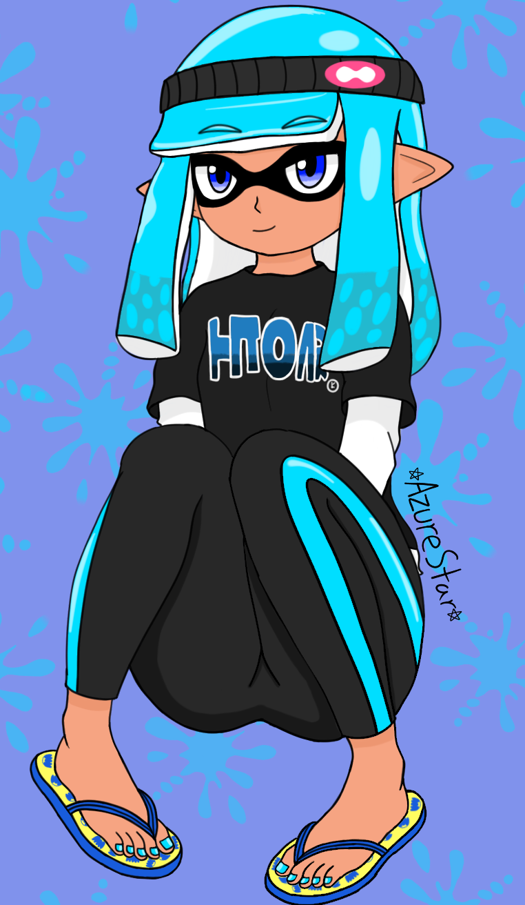 5_toes anthro barefoot blue_eyes blue_hair blue_nail_polish brown_body brown_skin clothing colored_nails exposed_feet feet female flip_flops footwear hair headgear headwear humanoid_pointy_ears longsleeve nails pointy_ears sandals shoes solo spandex tentacles tight_clothing toes azure_(star) nintendo splatoon twitter cerulean inkling_girl animal_humanoid cephalopod cephalopod_humanoid coleoid decapodiform humanoid inkling marine marine_humanoid mollusk mollusk_humanoid hi_res