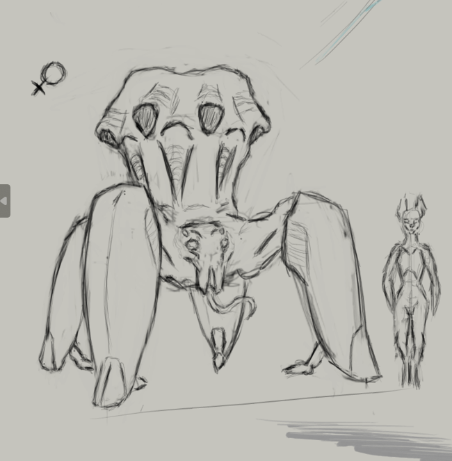 ambiguous_gender anthro biped concept female female_symbol gender_symbol quadruped simple_background solo standing symbol teratophilia tongue tongue_out xenophilia the_dark_skull alien unknown_species digital_media_(artwork) drawpile_(artwork) monochrome sketch