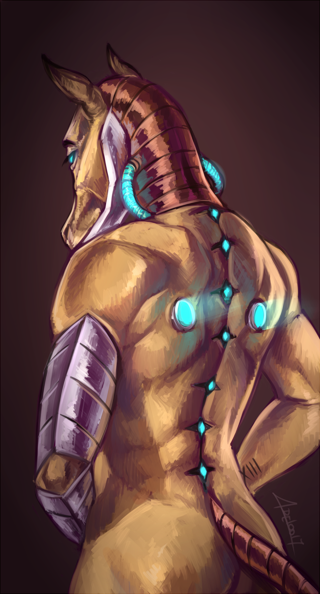 ambiguous_gender anthro cybernetics machine muscular muscular_ambiguous muscular_anthro nude simple_background solo standing adeloo cyborg equid equine horse mammal hi_res