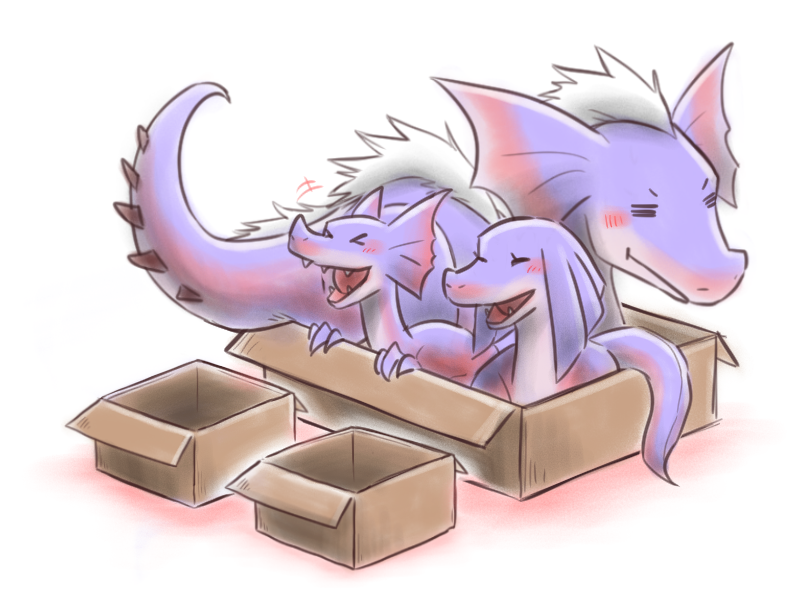 ambiguous_gender blush box container feral fur group in_box in_container simple_background tail trio white_background canes-cm capcom if_it_fits_i_sits_(meme) monster_hunter bird_wyvern furred_scalie great_jaggi jaggi jaggia monster scalie 4:3 meme