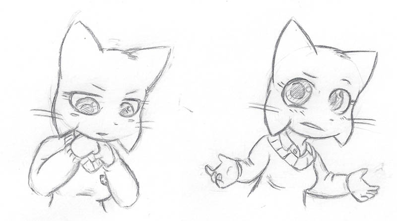 anthro clothing female fur gesture looking_at_viewer school_uniform shirt shrug solo sweater topwear unbuttoned_shirt undressing uniform white_body white_fur etchgerbil bittersweet_candy_bowl lucy_(bcb) domestic_cat felid feline felis khao_manee mammal greyscale monochrome sketch