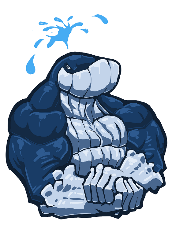 anthro biceps big_muscles blue_body deltoids flexing forearms huge_muscles looking_at_viewer male manly muscular pale_body pecs solo thick_neck toony trapezius triceps water white_body plain_white baleen_whale blue_whale cetacean humanoid mammal marine whale