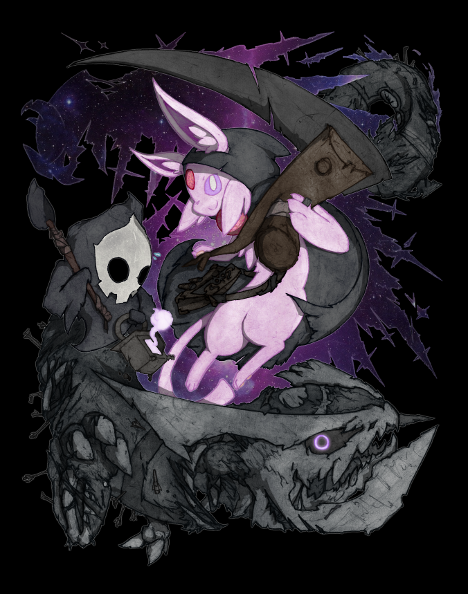 ambiguous_gender bag black_background black_body black_eyes black_sclera claws closed_smile clothed clothing female forehead_gem gem group inner_ear_fluff looking_at_viewer mouth_closed nails open_mouth paws pink_body pupils purple_eyes ring simple_background smile staff tail trio tuft white_pupils goblin_serf nintendo pokemon pokemon_mystery_dungeon spike_chunsoft duskull eeveelution espeon generation_2_pokemon generation_3_pokemon generation_5_pokemon ghost kyurem legendary_pokemon pokemon_(species) spirit 2020 digital_media_(artwork)