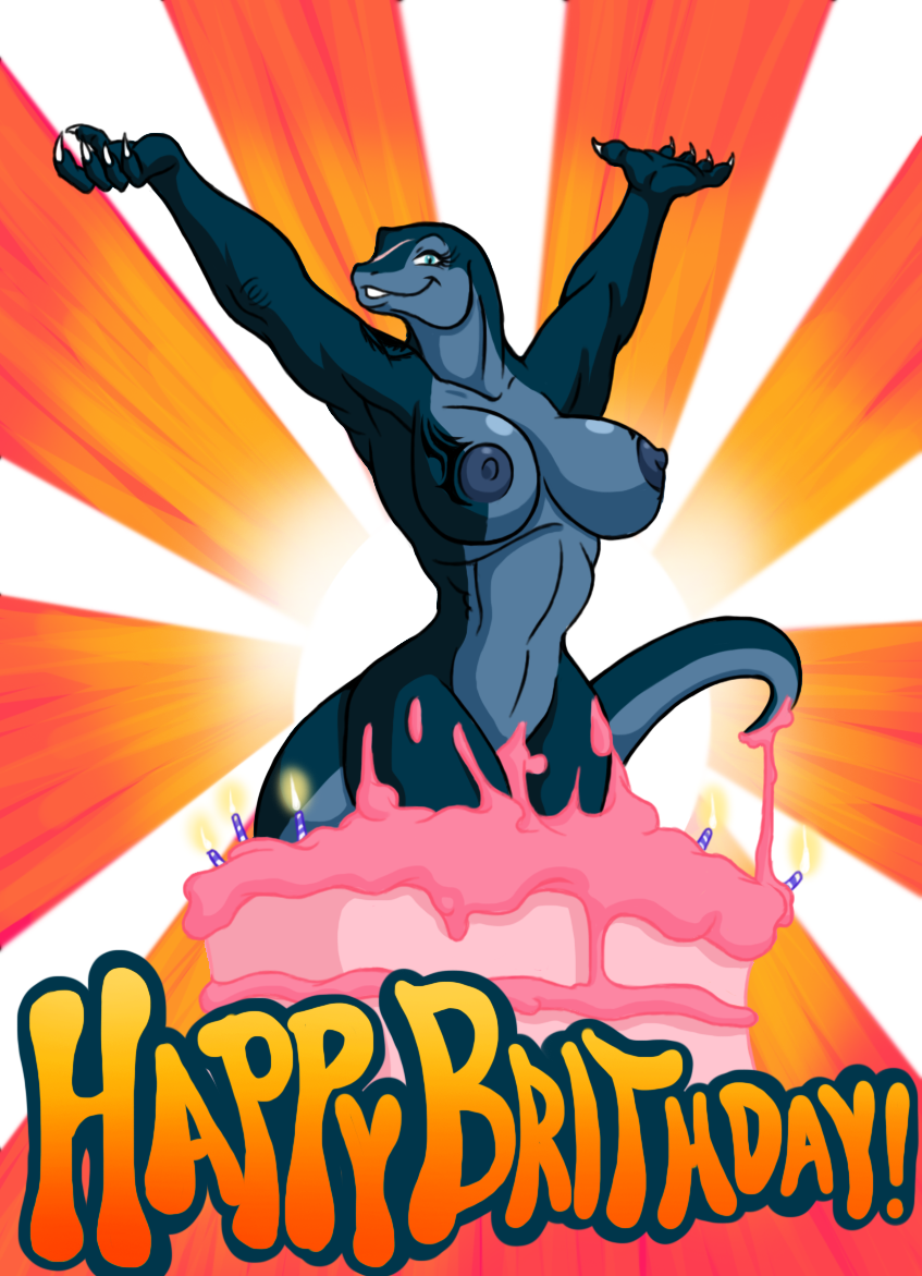 anthro big_breasts birthday birthday_cake blue_body blue_eyes blue_nipples blue_skin breasts cake candle claws curvy_figure dessert female food food_fetish food_play in_food looking_at_viewer messy muscular muscular_anthro muscular_female navel nipples non-mammal_breasts non-mammal_nipples nude pop_out_cake pose scar smile solo tail tattoo voluptuous wide_hips lordstevie bomba_(krillos) komodo_dragon lizard monitor_lizard reptile scalie 2012