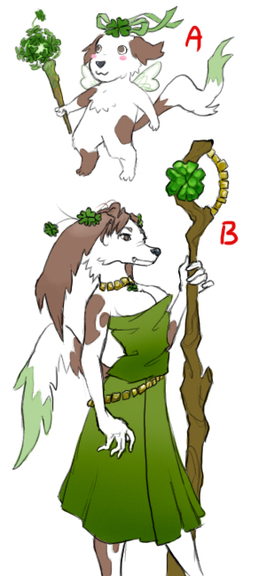 anthro biped bone breasts brown_eyes clothing digitigrade female jewelry multicolored_body navel necklace shamrock solo standing gabmonteiro9389 chris_chan patti_(chris_chan) patti_chandler canid canine canis domestic_dog mammal 2011