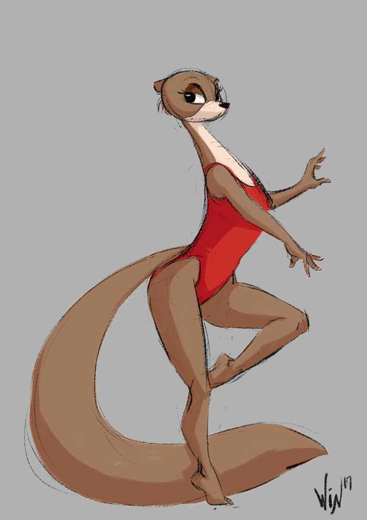 anthro athletic athletic_anthro athletic_female barefoot biped black_nose brown_body brown_fur clothed clothing countershade_face countershade_fur countershade_neck countershading feet female fingers fur gymnast gymnast_leotard gymnastics highleg highleg_leotard leotard long_body long_tail looking_at_viewer multicolored_body multicolored_fur on_one_leg plantigrade pose red_clothing red_leotard simple_background solo standing tail toes toned_female two_tone_body two_tone_fur winstar animalympics tatiana_tuschenko gulonine mammal marten mink mustelid musteline sable_(marten) true_musteline 2017 sketch