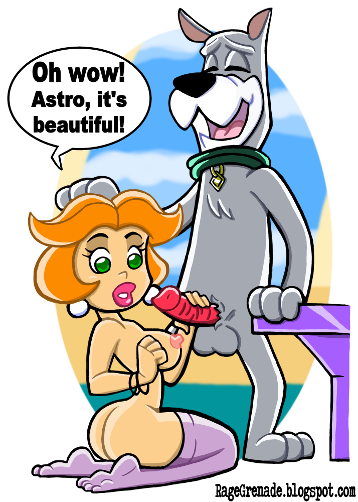 anthro balls blue_eyes breasts butt clothing collar curvy_figure dialogue duo erection eyes_closed female hair handjob human_on_anthro interspecies legwear male male/female nipples open_mouth orange_hair penile penis sex text thigh_highs voluptuous rage_grenade hanna-barbera the_jetsons astro_(the_jetsons) jane_jetson canid canine canis domestic_dog human mammal english_text