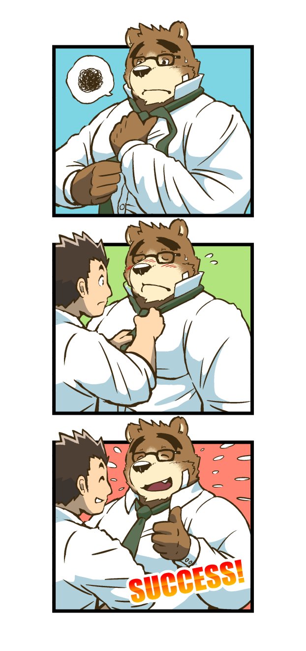 anthro blush clothing duo eyewear glasses male necktie shirt topwear kajimaru_0507 lifewonders tokyo_afterschool_summoners jock_protagonist_(tas) protagonist_(tas) volos_(tas) bear human mammal 2017 hi_res