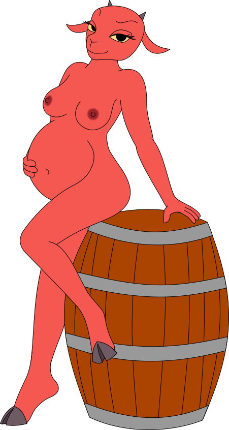 4_fingers anthro barrel black_eyes breasts female fingers fur hooves horn nipples nude nude_female pink_body pink_fur pose pregnant pregnant_anthro pregnant_female short_tail solo tail wide_hipped_female wide_hips yellow_sclera az345g judas_and_jesus mary_magdalene bovid caprine goat mammal alpha_channel