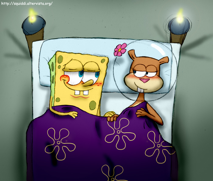 anthro bed bed_sheet bedding blue_eyes blush brown_body brown_fur buckteeth candlelight diving_helmet duo female flower fur furniture interspecies light male male/female on_model pillow plant romantic romantic_couple smile sponge suggestive suggestive_look teeth yellow_body yellow_skin stepanda nickelodeon spongebob_squarepants sandy_cheeks spongebob_squarepants_(character) mammal marine rodent sciurid sea_sponge tree_squirrel 2006