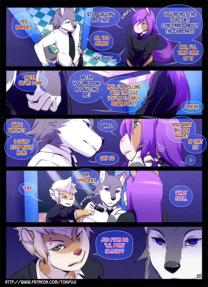 anthro dialogue fur hair inside long_hair male purple_hair student text white_hair tokifuji deckland_(tokifuji) gavin_(tokifuji) reggie_(tokifuji) canid canine canis equid equine horse mammal mustelid musteline true_musteline weasel wolf 2014 comic english_text url