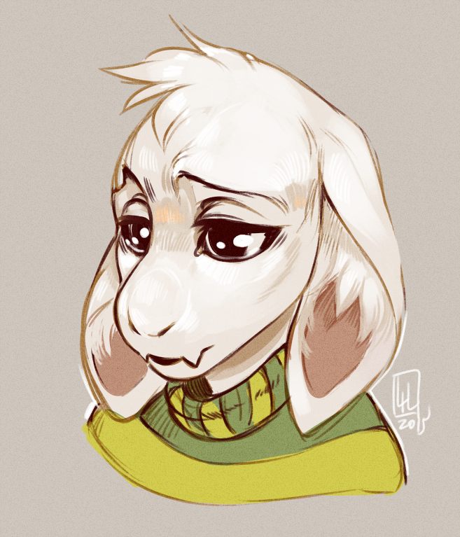 fur long_ears simple_background solo stripes white_body white_fur lilaira undertale undertale_(series) asriel_dreemurr boss_monster_(undertale) bovid caprine mammal 2015