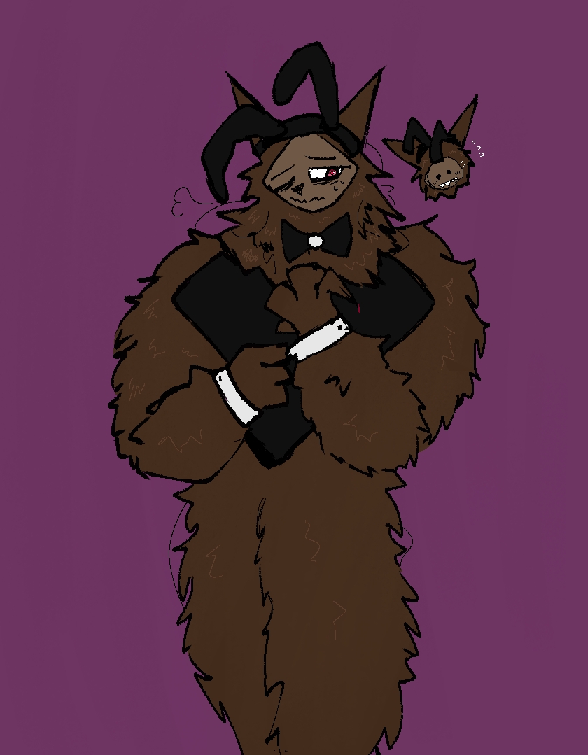 blush bodily_fluids bunny_costume clothing costume embarrassed evilsnak3 male simple_background solo solo_focus sweat textured_background cu3rvo dungeons_and_dragons hasbro legends_of_avantris wizards_of_the_coast torbek bugbear