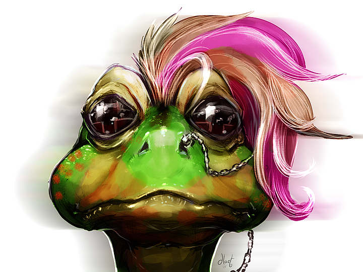 ambiguous_gender anthro black_eyes chain facial_piercing green_body hair nose_chain nose_piercing nose_ring piercing pink_hair ring_piercing simple_background solo white_background dlost amphibian frog 2017 4:3 headshot_portrait portrait