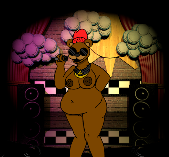 anthro beanie big_breasts biggie_freddy breasts brown_nipples clothing crossgender electronics eyewear female genitals glasses hat headgear headwear jewelry microphone nipples obese obese_anthro obese_female overweight overweight_anthro overweight_female solo wide_hips unknown_artist barnyard_(series) five_nights_at_freddy's nickelodeon scottgames biggie_cheese freddy_(fnaf) bear mammal 2022