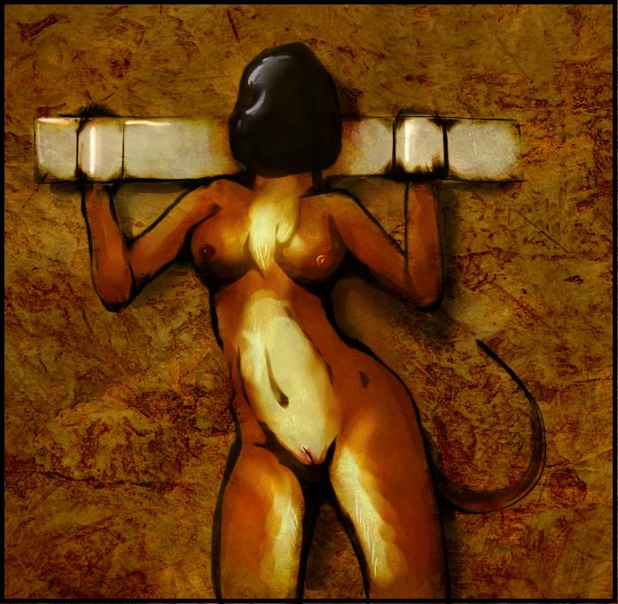 anthro bdsm biped bondage bound breasts female front_view genitals navel nipples nude pussy sensory_deprivation solo submissive submissive_anthro submissive_female wall_bondage hellodoctor unknown_species 2011 digital_media_(artwork) portrait three-quarter_portrait