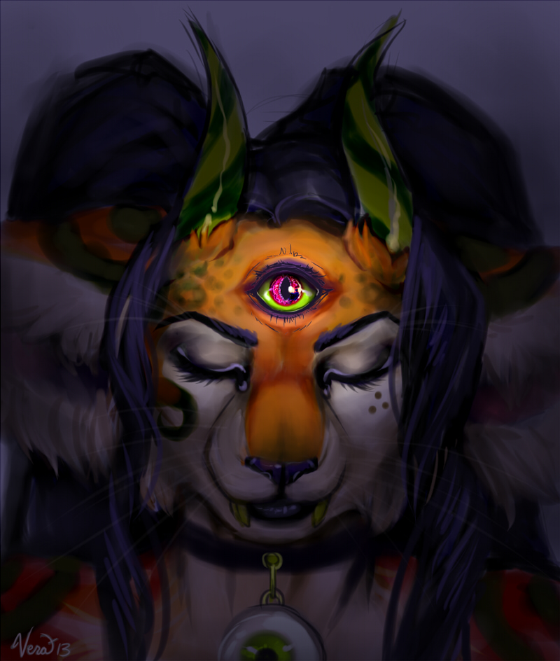 3_eyes anthro black_hair collar eyes_closed female glamfur hair hindu horn india looking_at_viewer multi_eye psychic religion solo whiskers vera_(artist) vera_(vera) felid langurhali mammal pantherine tiger 2013