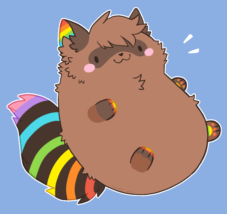 black_eyes black_nose brown_body brown_fur chibi fur hair multicolored_tail poof rainbow simple_background sparklefur tail dakotasoftpaw mammal procyonid raccoon