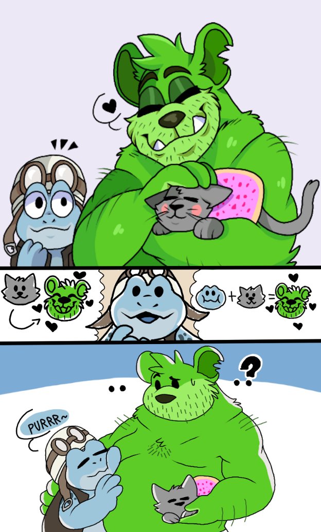 anthro belly blue_body candy carrying_another dessert eyes_closed feral food green_body group gummy_(food) gummy_bear_(food) heart_symbol hug male overweight overweight_male lewdookami gummybear_and_friends jamster nyan_cat_(copyright) pop-tarts crazy_frog gummibar nyan_cat amphibian bear domestic_cat felid feline felis food_creature frog hybrid mammal 2021 comic meme