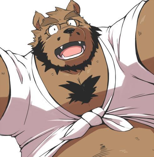 anthro beard black_nose brown_body brown_fur clothing eyewear facial_hair fur glasses kemono male mature_male overweight overweight_male shirt simple_background solo topwear white_background ayame42612 love_mechanic tom_(lm) bear mammal 2015 low_res