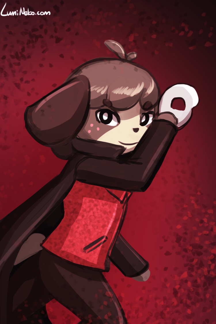 anthro black_bottomwear black_clothing black_pants bottomwear brown_body brown_fur brown_hair cape clothing fur glowing hair looking_at_viewer male mask pants red_clothing red_shirt red_topwear shirt simple_background solo topwear lumineko animal_crossing nintendo phantom_of_the_opera digby_(animal_crossing) erik_(the_phantom_of_the_opera) canid canine canis domestic_dog mammal 2:3