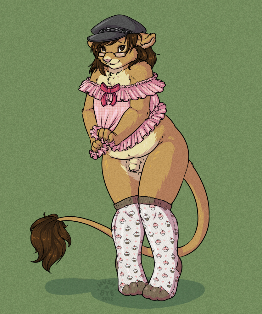 anthro balls bottomless camisole clothed clothing crossdressing eyewear femboy flaccid foreskin genitals glasses hat headgear headwear humanoid_genitalia humanoid_penis legwear male mostly_nude nightgown penis slightly_chubby solo stockings tail tail_tuft tuft hush-a-bye zek felid lion mammal pantherine