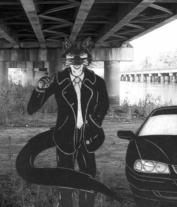 anthro black_body black_bottomwear black_car black_clothing black_fur black_jacket black_pants black_suit black_topwear bottomwear car cigarette claws clothing confident conspiracy day evil_look eyewear fur glasses grass hand_in_pocket jacket long_tail looking_at_viewer male meeting multicolored_body multicolored_fur necktie outside pants photo_background pillar plant pockets river sedan shirt shrub smoking solo standing suit tail topwear two_tone_body two_tone_fur under_bridge vehicle water whiskers white_body white_fur lance_foxx_(artist) the_x-files jack_salem gulonine mammal marten mustelid musteline sable_(marten) black_and_white monochrome photography_(artwork)