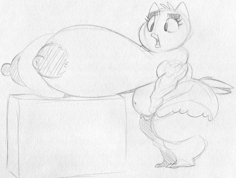 2_toes anthro belly big_breasts breasts eyebrows feathers feet female huge_breasts hyper hyper_breasts navel nipples non-mammal_breasts non-mammal_nipples slightly_chubby slightly_chubby_anthro slightly_chubby_female solo standing tail tail_feathers thick_eyebrows toes tongue wide_hips sbshouseofpancakes harvey_beaks nickelodeon princess_(harvey_beaks) avian bird owl monochrome traditional_media_(artwork)