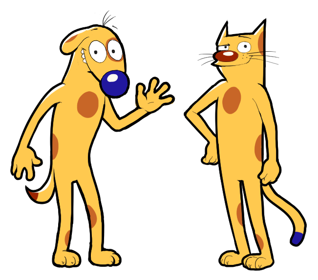 4_fingers anthro claws duo fingers gesture male simple_background standing waving whiskers white_background ripped-saurian catdog_(series) nickelodeon caninius_dog felinius_cat canid canine canis domestic_cat domestic_dog felid feline felis mammal brother_(lore) brothers_(lore) sibling_(lore)