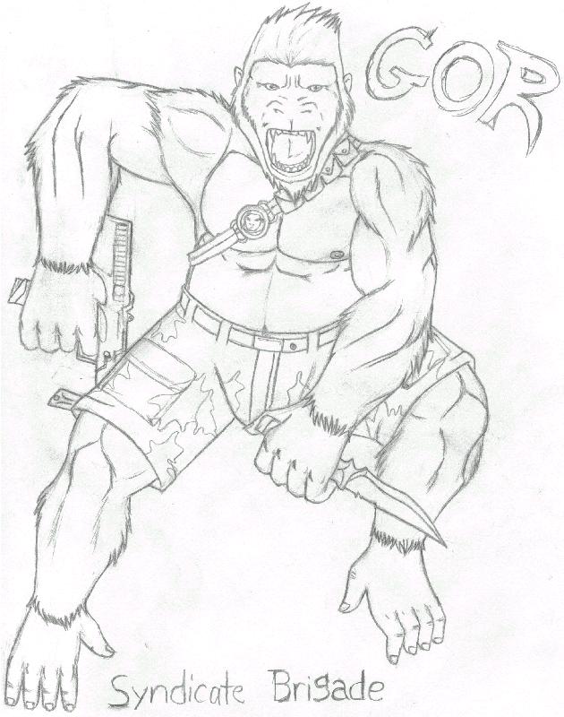 anthro bandolier bared_teeth barefoot bottomwear camo camo_bottomwear camo_clothing camo_pants camo_print clothing feet fur gun knife male muscular muscular_anthro muscular_male nipples pants pattern_bottomwear pattern_clothing pattern_pants prehensile_feet ranged_weapon solo text toes weapon phantomlion gor_(tomcat) ape gorilla haplorhine mammal primate english_text graphite_(artwork) sketch traditional_media_(artwork)