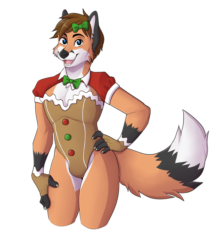 anthro bow_(feature) bow_tie bulge clothed clothing crossdressing fur hair looking_at_viewer male smile solo mxquill_(artist) canid canine fox mammal alpha_channel