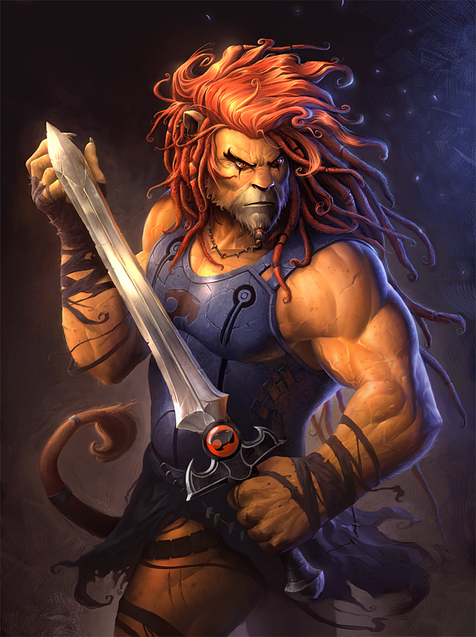 anthro armor beard biceps facial_hair frown fur hair male melee_weapon muscular muscular_anthro muscular_male pecs scowl solo sword sword_of_omens vein weapon nestor_nezt_ossandon thundercats thundercats_1985 lion-o felid mammal