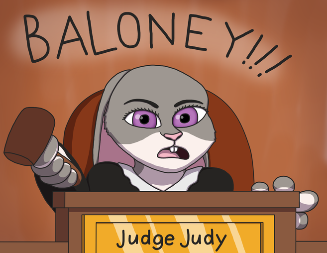 angry annoyed anthro court courtroom female gavel_(object) humor judge purple_eyes simple_background solo yelling tobymcdee disney zootopia judge_judy judy_hopps lagomorph leporid mammal rabbit