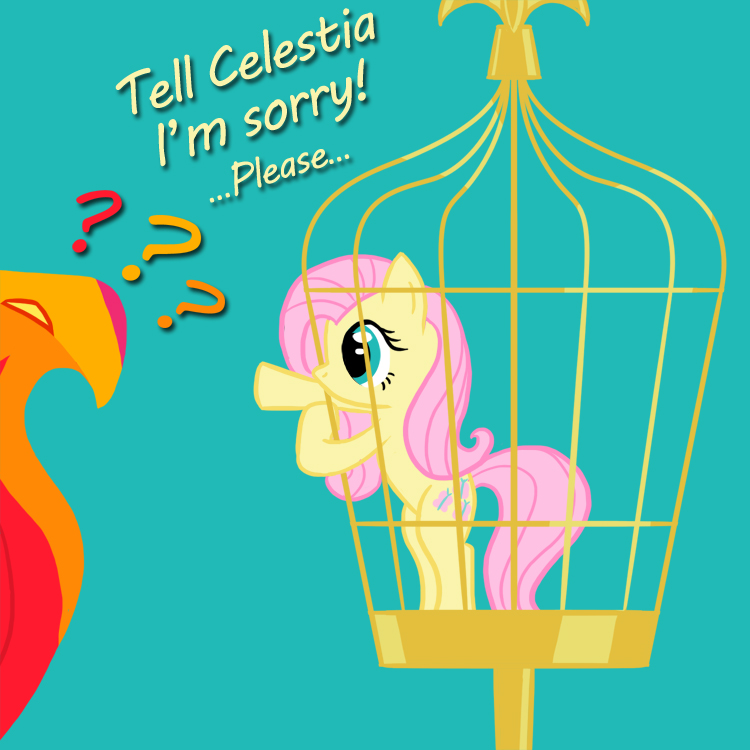 cage duo feathered_wings feathers female feral question_mark tail wings yellow_body yellow_feathers smockhobbes friendship_is_magic hasbro my_little_pony mythology fluttershy_(mlp) philomena_(mlp) equid equine mammal mythological_creature mythological_equine pegasus 1:1