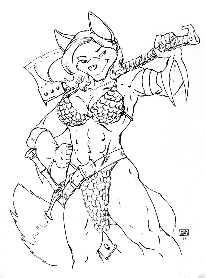 anthro armband armor axe barbarian battle_axe belt bikini bikini_armor chainmail chainmail_bikini clothing female gloves hand_on_hip handwear logo melee_weapon muscular muscular_anthro muscular_female sheathed_sword sheathed_weapon simple_background smug solo swimwear sword two-piece_swimsuit unconvincing_armor weapon weapon_on_shoulder white_background mitchdlg magnavixen tazom canid canine fox mammal 2014 artist_logo dated digital_drawing_(artwork) digital_media_(artwork) line_art monochrome portrait three-quarter_portrait