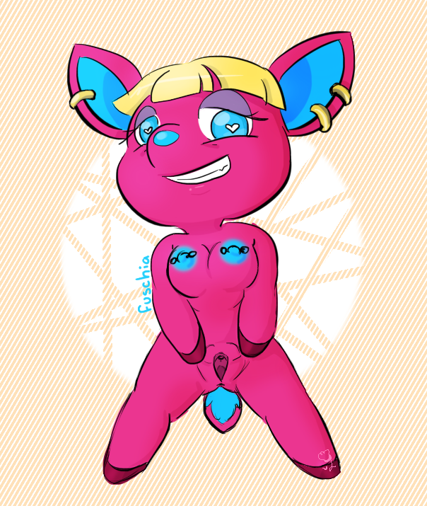 anthro anus big_breasts biped blonde_hair blue_eyes breasts ear_piercing female fur genitals hair heart_eyes heart_symbol nipple_piercing nipples nude piercing pink_body pink_fur pussy simple_background smile solo spread_pussy spreading standing vallycuts animal_crossing nintendo fuchsia_(animal_crossing) deer mammal digital_media_(artwork)