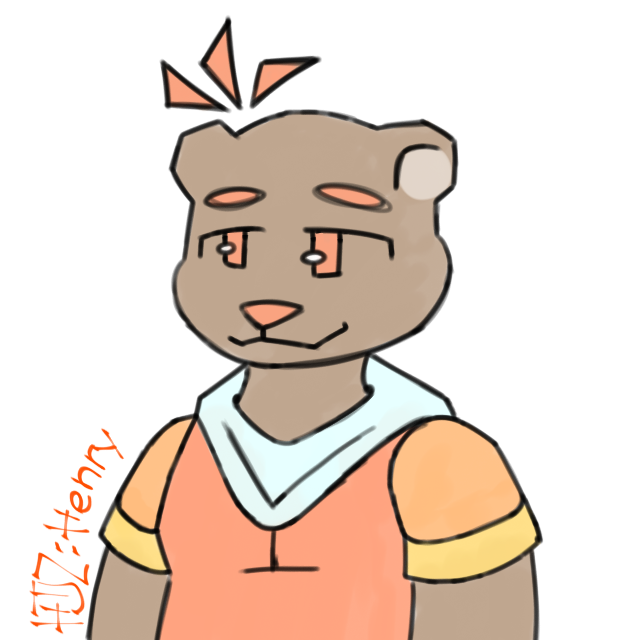 anthro belly brown_body brown_fur clothing floating_hair fur hoodie looking_at_another male short_sleeve_hoodie short_sleeves slightly_chubby slightly_chubby_male solo topwear htjz-jhon among_us_eyes baren_barton_(w2-b) bear brown_bear mammal ursine 1:1