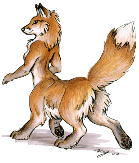 black_nose black_pawpads breasts digitigrade female fur looking_at_viewer looking_back looking_back_at_viewer nude orange_body orange_fur pawpads paws raised_tail simple_background snout solo tail walking white_background white_body white_fur megan_giles canid canid_taur canine canine_taur fox fox_taur mammal mammal_taur red_fox_taur taur 2002 full-length_portrait marker_(artwork) portrait signature traditional_media_(artwork)