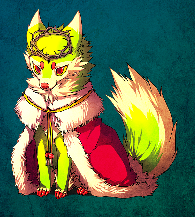 ambiguous_feral ambiguous_gender cape clothing crown_of_thorns feral quadruped red_eyes red_nose sitting solo sparklefur tail thorns falvie falvie_(character) canid canine canis fionbri mammal wolf digital_media_(artwork) digital_painting_(artwork) unavailable_at_source female_(lore)