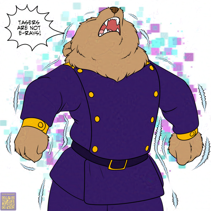 anthro belt brown_body brown_fur brown_nose clothed clothing fur male purple_clothing solo foxenawolf isla_aukate brombear bear mammal 1:1 adversarial_noise