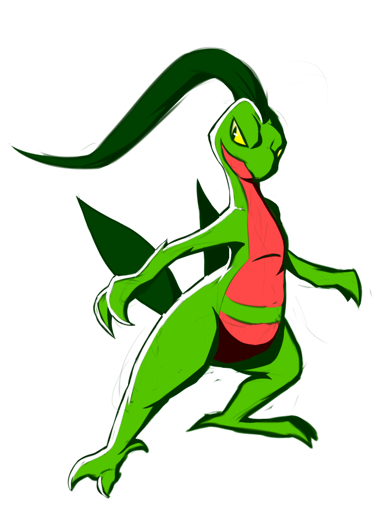 ambiguous_gender anthro green_body leaf leaf_hair leaf_tail multicolored_body plant plant_hair pseudo_hair red_body semi-anthro solo tail two_tone_body yellow_sclera flytermo2 nintendo pokemon generation_3_pokemon grovyle pokemon_(species)