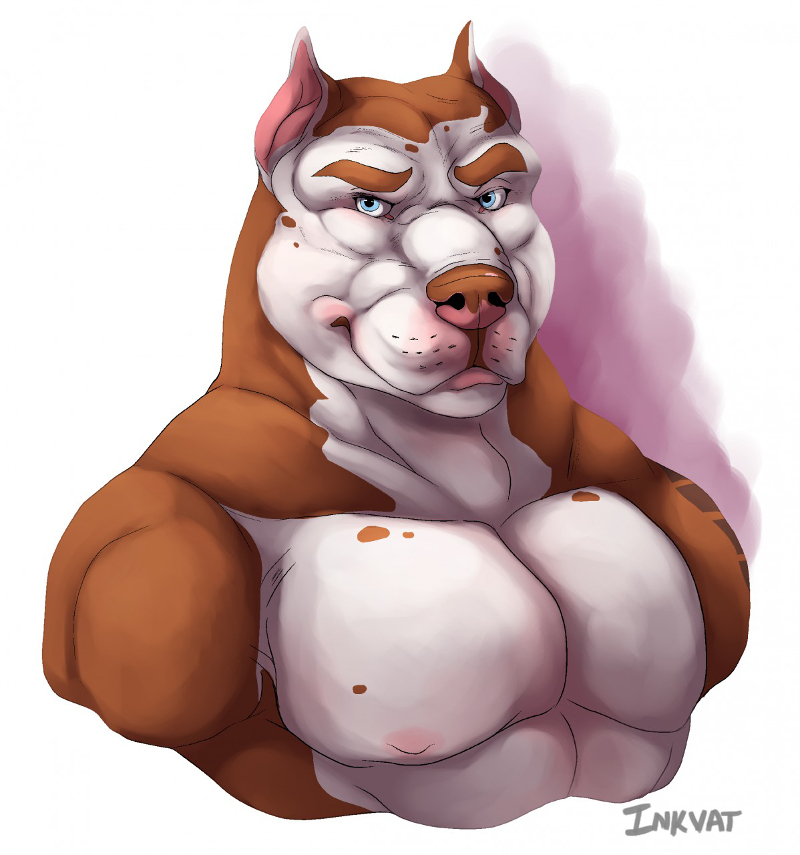 anthro blue_eyes brown_body brown_eyebrows brown_fur brown_nose eyebrows front_view fur looking_at_viewer male multicolored_body multicolored_fur multicolored_nose muscular muscular_anthro muscular_male pecs pink_nose simple_background solo two_tone_body two_tone_fur two_tone_nose white_background white_body white_fur bluechance vincent_(hurst) canid canine canis domestic_dog mammal pit_bull 2016 bust_portrait digital_media_(artwork) portrait signature