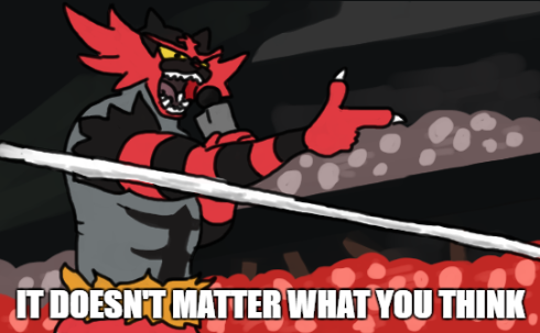 anthro claws electronics fur gesture hand_gesture holding_microphone holding_object microphone open_mouth parody pointing red_body red_fur solo stripes text white_claws yellow_sclera unknown_artist nintendo pokemon dwayne_johnson felid generation_7_pokemon incineroar mammal pokemon_(species) 2016 english_text image_macro impact_(font) low_res meme reaction_image