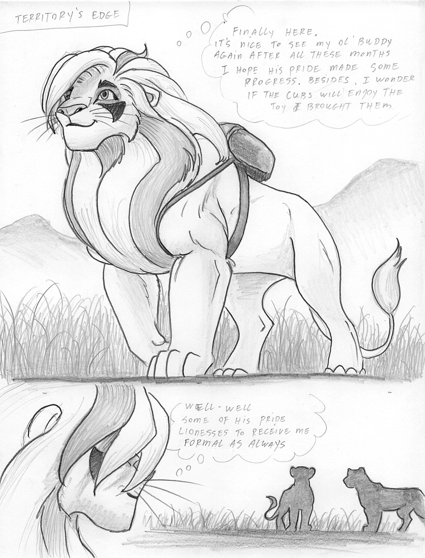 backpack dialogue digitigrade feral male quadruped silhouette tail tail_tuft text tuft leovictor sykur felid lion mammal pantherine 2008 comic english_text greyscale monochrome shaded