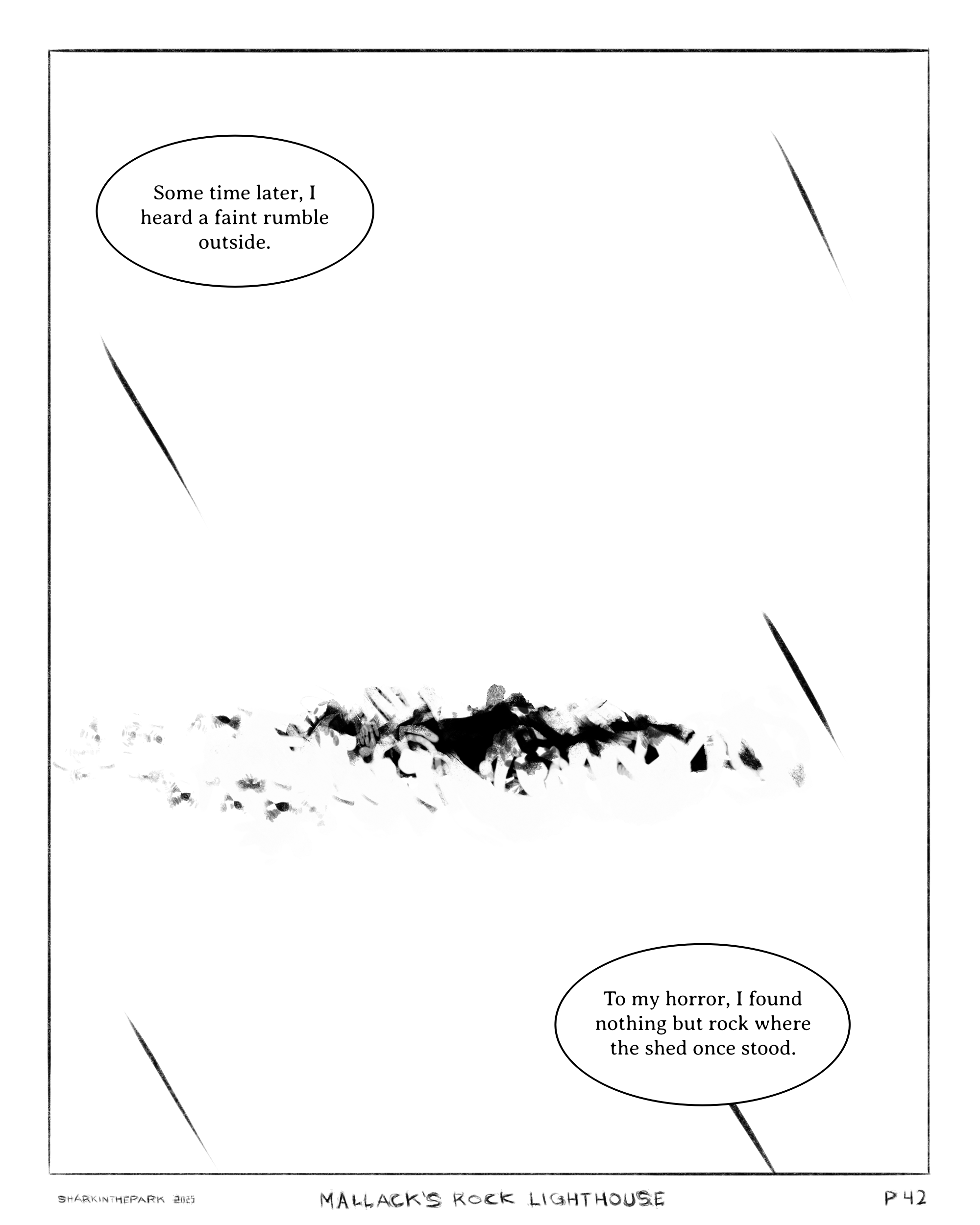 border dialogue raining rock sea simple_background storm water wave white_background zero_pictured sharkinthepark 2025 4:5 absurd_res animated animated_comic black_and_white comic hi_res monochrome short_playtime