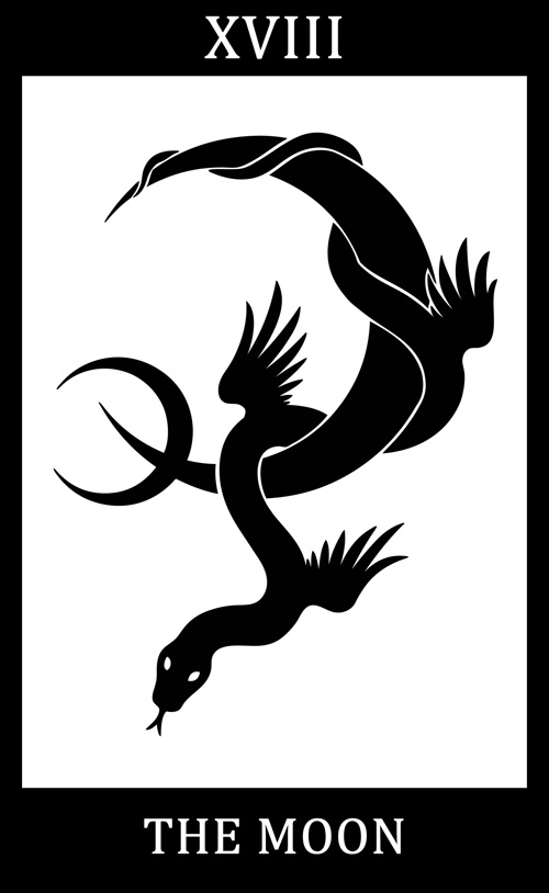 3_wings ambiguous_gender black_border border card card_template crescent_moon feathered_wings feathers feral forked_tongue fortune_telling major_arcana moon multi_wing roman_numeral serpentine silhouette simple_background solo tarot tarot_card text the_moon_(tarot) tongue tongue_out white_background white_text wings sunnyclockwork scp_foundation reptile scalie scp-1812 scp-2762-1 snake 2015 black_and_white digital_drawing_(artwork) digital_media_(artwork) english_text monochrome