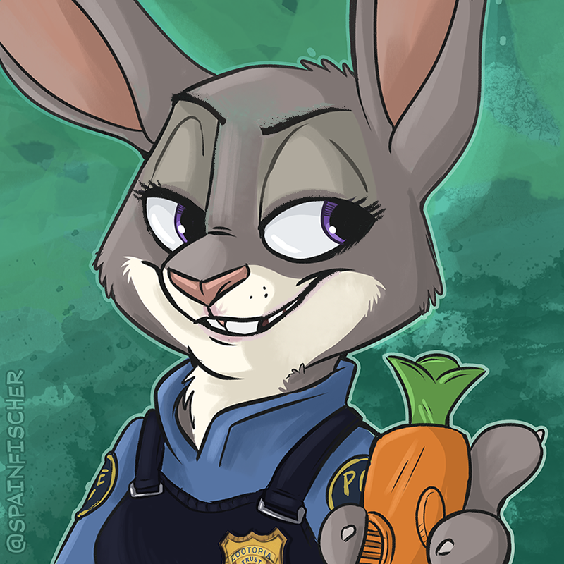 anthro carrot_pen clothed clothing eyelashes female food fur grey_body grey_fur holding_object holding_pen holding_writing_utensil pen plant police police_uniform pose purple_eyes smug solo themed_object uniform vegetable writing_utensil sophiecabra disney zootopia judy_hopps lagomorph leporid mammal rabbit 1:1 portrait reaction_image watermark